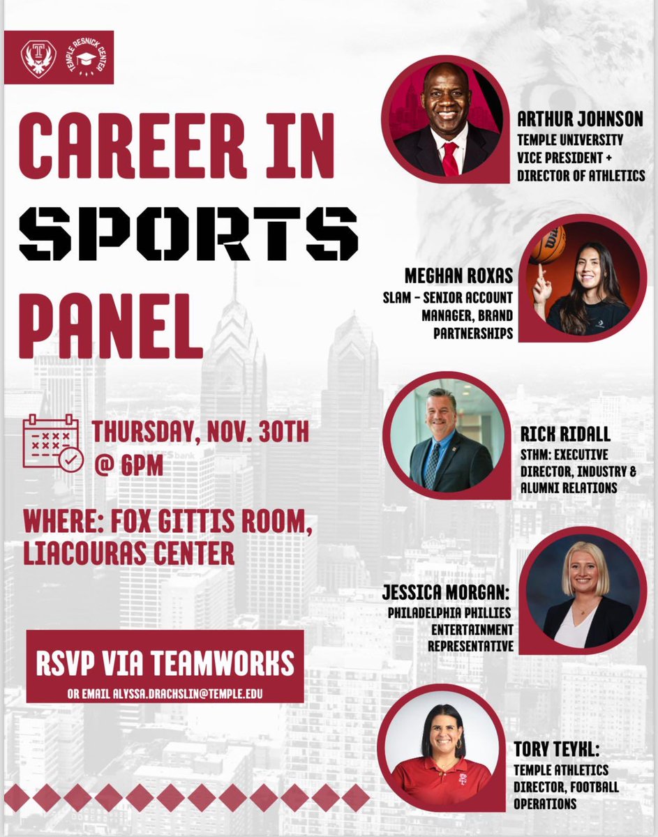Fun times last night! Appreciate all the @TempleOwls student-athletes & @TempleSTHM students that joined us for the Career in Sports Panel! Great opportunity!