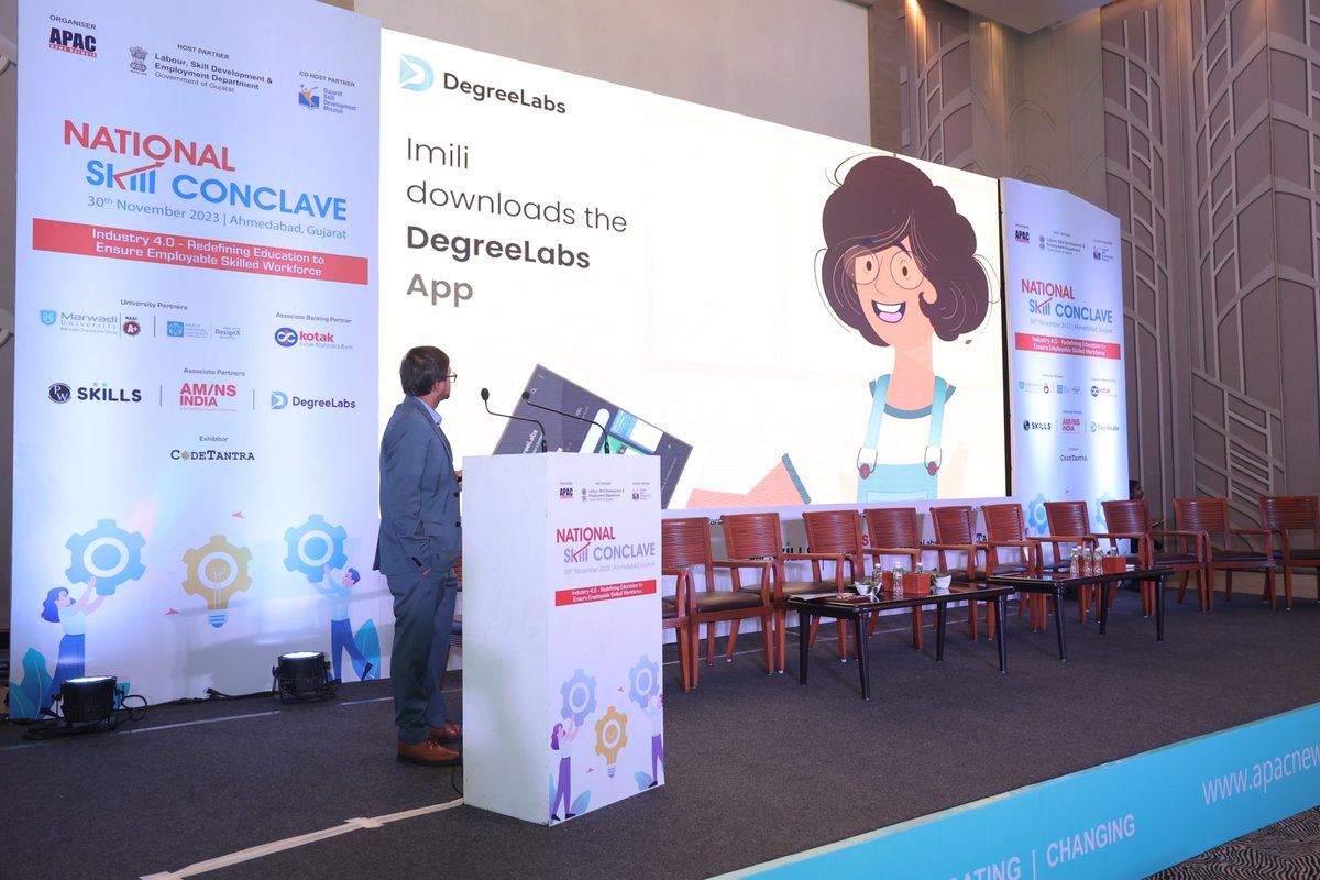 Apacnewsnetwork's tweet photo. Industry Presentation by Shrenik Parmar, CEO, @degreelabs at APAC National Skill Conclave in Ahmedabad on 30th November, 2023.

#APACSkill #NationalSkillConclave #Gujarat https://t.co/Cd3Swc5LGl