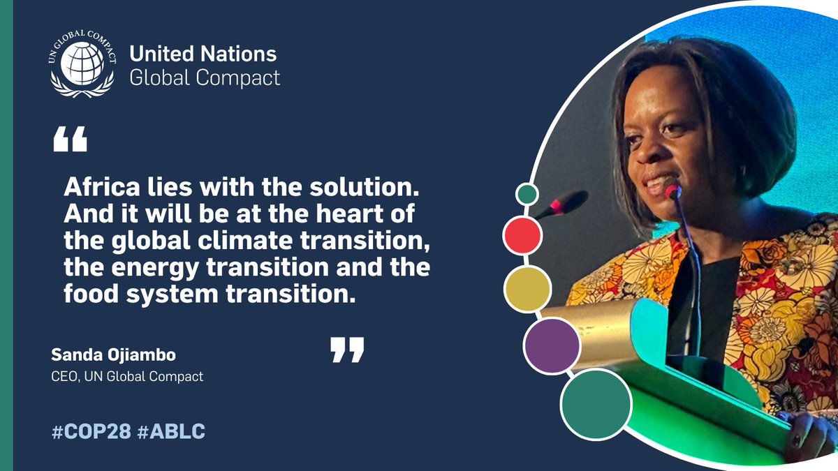 globalcompact's tweet image. UN @GlobalCompact CEO @SandaOjiambo opens the African Private Sector Reception on the sidelines of #COP28 with valuable insights on Africa's growth potential and the dedication required to fulfill our #ClimateCommitments