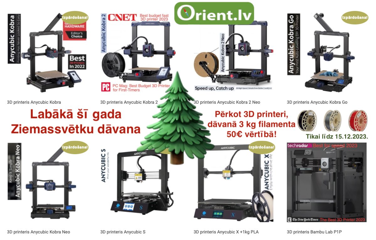 Labākā šī gada Ziemassvētku dāvana - 3D printeris!
Akcija! Pasūtot līdz 15.decembrim, dāvanā 3 kg drukāšanas materiāla 50€ vērtībā!
orient.lv/veikals/katego…