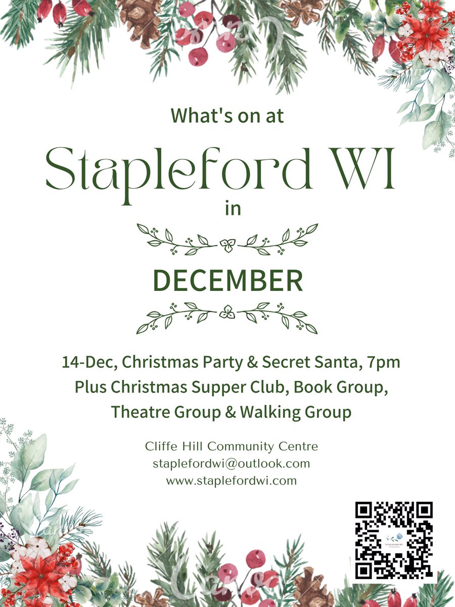 Happy #Advent everyone. The Stapleford Roses have a busy festive month in December. Come and see for yourself. Visitors welcome 🎄💚🤍 @NottsFedWI