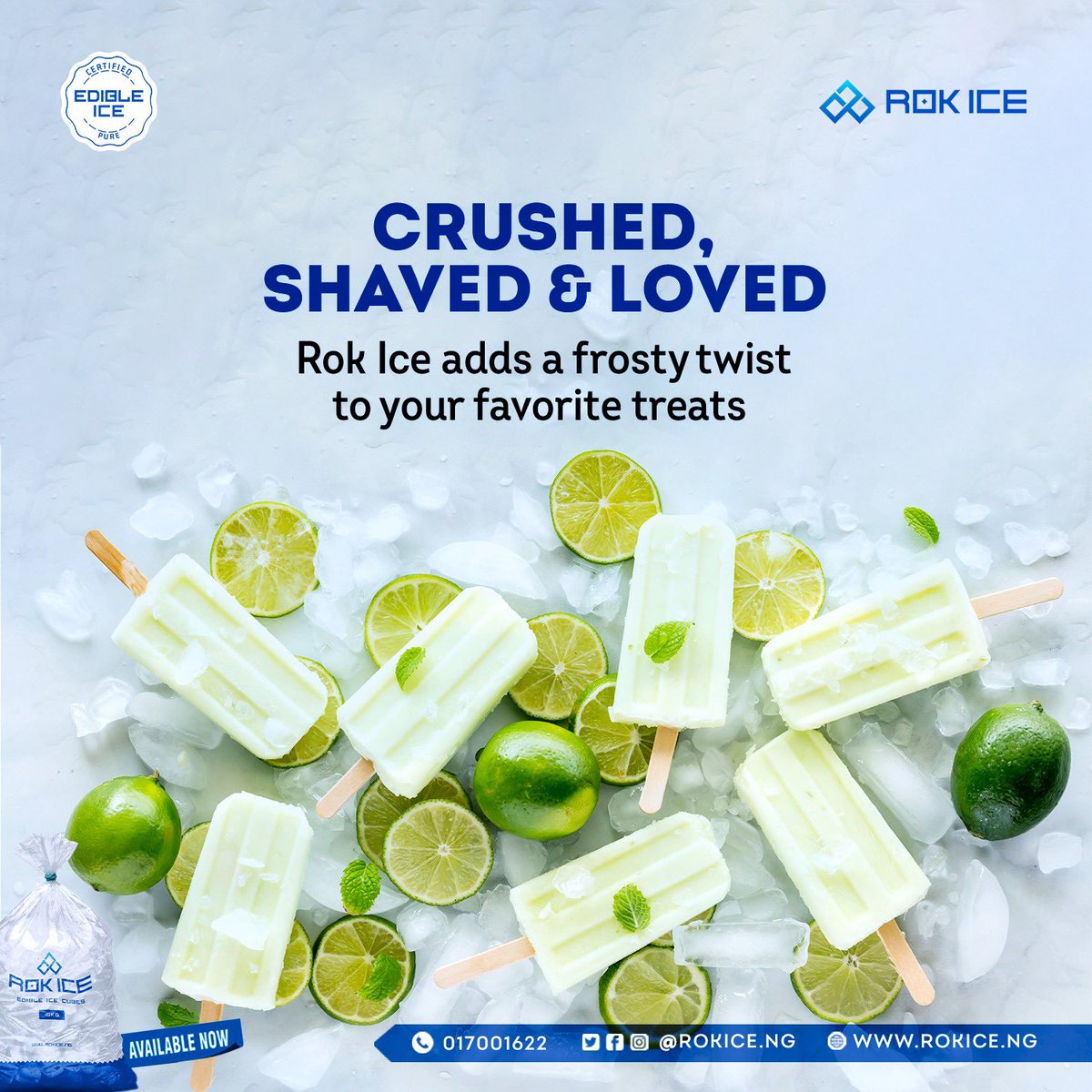 Add a twist to your treats with Rok Ice! Our signature crushed and shaved ice will keep you cool and craving for more.  Dive into a world of icy goodness!
Send a DM to order 

##rokice #thelifeoftheparty #icytreats #iceblocks #crunchyice #madeinlagos #icecompanyinlagos