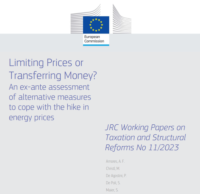 Our new <a href="/EU_ScienceHub/">EU_ScienceHub</a> working paper with A. Amores, P. De Agostini, <a href="/Silvia_DePoli/">Silvia De Poli</a> and S. Maier is out: "Limiting Prices or  Transferring Money? An ex-ante assessment  of alternative measures  to cope with the hike in energy prices". publications.jrc.ec.europa.eu/repository/han…