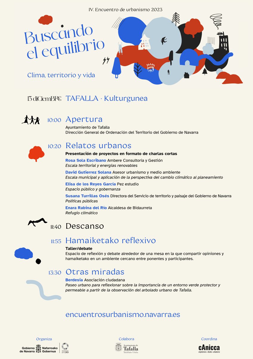 📆 El 13 de diciembre, a las 10 horas, en el Centro Cultural Tafalla, IV Encuentro de Urbanismo 2023, una reflexión sobre la influencia del cambio climático en la actividad urbanística

📝 Inscripciones: form.typeform.com/to/iNt3aF6N

🔗 Info: encuentrosurbanismo.navarra.es