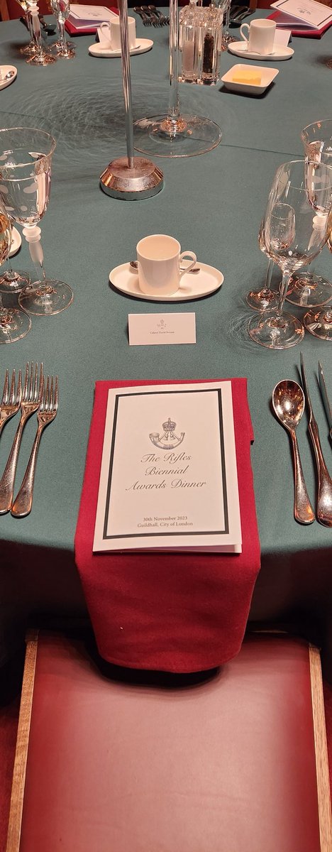Thank you <a href="/RiflesRegiment/">The Rifles</a> for the invitation to attend the Rifles Biannual awards dinner, last night at the Guildhall. Truly demonstrating the ethos of the 5 pillars of the Regiment, Swift &amp; Bold.
<a href="/8RIFLES/">CO 8 Rifles</a> @ColCadetsACF <a href="/DCOMDCadets/">Deputy Commander Cadets - Army Cadets UK</a> <a href="/ClevelandCadets/">Cleveland ACF</a> <a href="/ArmyCadetsUK/">Army Cadets UK</a> <a href="/The_Black_Rats/">4 (UK) Brigade 🇬🇧</a>