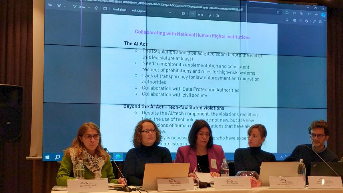 ennhri's tweet image. Day 2 #CoLabAI begins as we continue looking at #AI through thematic lenses. @CaterinaRodelli, @accessnow, kicks us off talking on risks of technosolutionism, mass surveillance &amp;amp; more. #CivilSociety &amp;amp; NHRI are natural partners to tackle these, e.g. monitoring &amp;amp; verifying systems.