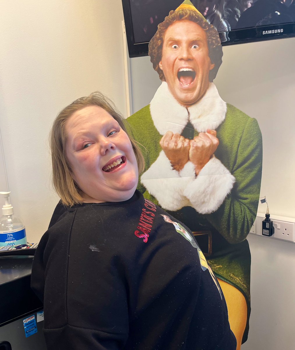 My fabulous 22yr old Olivia is often challenging, high anxiety, fixations & obsessions. Her crisis episodes are really tough.😔 So when she is at her happiest , like this moment with a life size Buddy the Elf are magical 💜 #RareGenetics #LearningDisability #FindTheSmiles 🥰