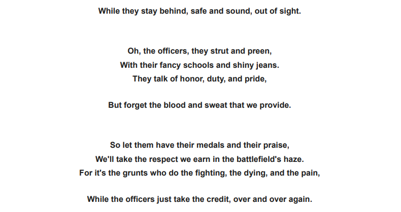 diamondllama's tweet photo. @AngryCops Good day Drill Sergeant. I appreciated this video, as it speaks about building fraternity instead of encouraging elitism. I took a stab at rewriting the Battle Hymn of the Corp.

No disrespect to any members of the service. Except Snoke - of course. https://t.co/TKz4bZFDhq