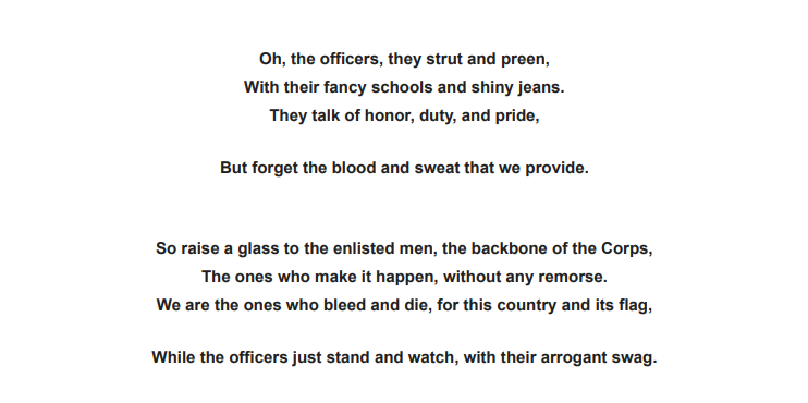 diamondllama's tweet photo. @AngryCops Good day Drill Sergeant. I appreciated this video, as it speaks about building fraternity instead of encouraging elitism. I took a stab at rewriting the Battle Hymn of the Corp.

No disrespect to any members of the service. Except Snoke - of course. https://t.co/TKz4bZFDhq