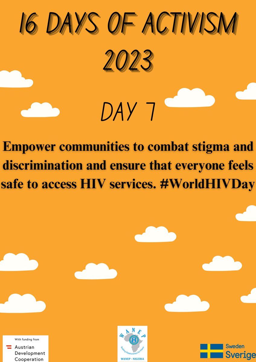 WANEPNigeria's tweet photo. DAY 7
“World AIDS Day 35: Remember and Commit”: Let's join hands to combat Stigma and discrimination while creating safer societies for everyone.
#16DaysOfActivism2023 #WorldAIDSDay #StopStigmaAndDiscrimination https://t.co/VqaqjDCMSG