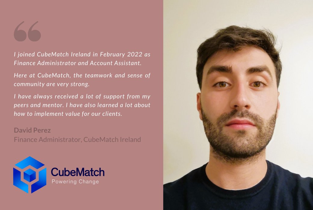 🔊💬💼Employee Testimonial💼💬🔊 David Perez joined CubeMatch Ireland as a Finance Administrator and Account Assistant in February 2022. #LifeatCubeMatch #employeetestimonials #financialservices