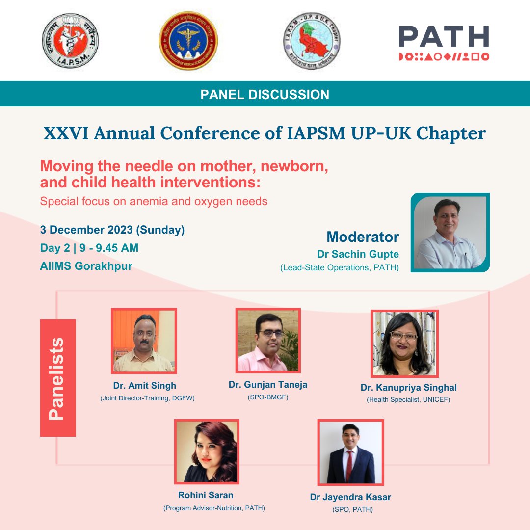 We are honoured to be representing @PATHTweets at IASPM UP UK Con 2023 at @aiims_gkp on Dec 3. @Roohinisaran and I will be speaking on MNCH interventions (w/ a special focus on anemia & O2 needs) in a panel moderated by @13DocG. @gtanejatweets @BMGFIndia @Kanupriya78 @UNICEF