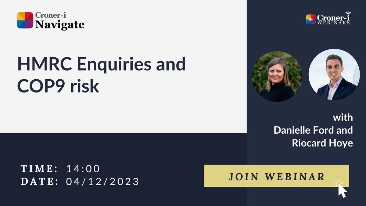CroneriNews's tweet photo. Time is almost up! ⌛️ 

Don't miss out on your last chance to join our HMRC Enquiries and COP9 risk webinar  

Unlock Expert Insights into HMRC enquiries, disputes, and disclosures with proven strategies. 
 
📆Mark your calendar now! >>> https://t.co/RPPfagJ0eA https://t.co/91TYZ3LSzb