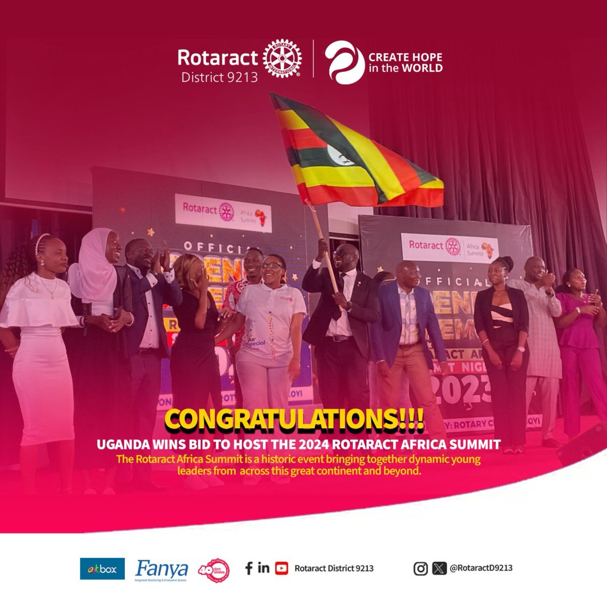 We are thrilled to share that Uganda has successfully secured the bid to host the 2024 Rotaract Africa Summit! This achievement speaks volumes about the dedication and passion of our Rotaract community, and as we gear up to welcome Rotaractors from all over Africa and the world,