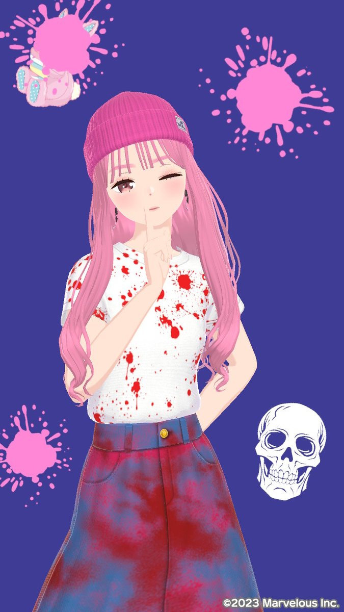 1girl one eye closed pink hair hat shirt beanie long hair  illustration images