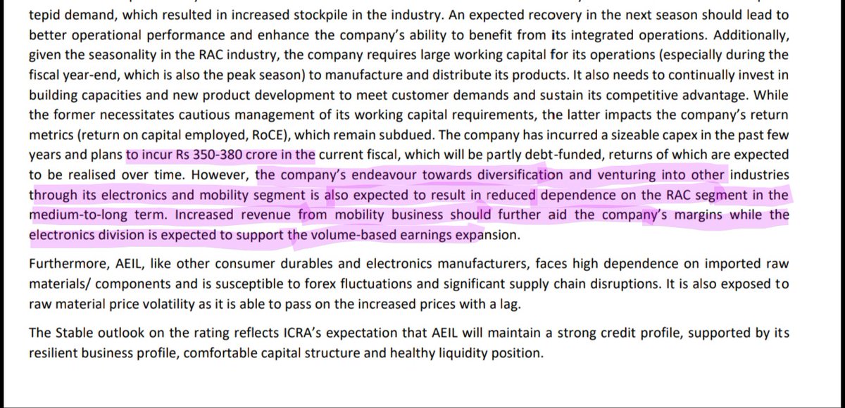 ShridhantS's tweet photo. #Amber
#AEIL

Amber enterprises India limited rating reaffirmed in Stable AA+

Company CAPEX 350 cr

Company Starting diversification 

Company trying to reduce dependancy on the RAC segment &amp; starting focused in mobility division https://t.co/Ckfja9yXO8