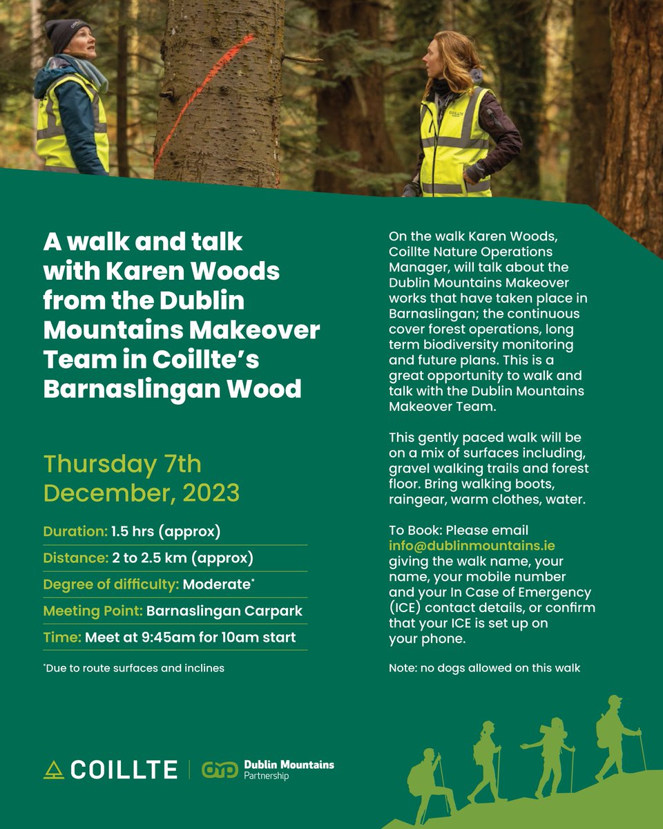 Dublin Mountains Partnership (@dubmountains) on Twitter photo A great opportunity to learn about the Dublin Mountains Makeover on a walk & talk in Barnaslingan with Karen Woods, Coillte Nature, on Dec 7.
Pre-booking required.
<a href="/coilltenews/">Coillte</a> <a href="/dlrheritevents/">dlr Heritage</a> <a href="/ucd_forestry/">UCD Forestry</a> <a href="/teagascforestry/">Teagasc Forestry 🌳🌲🌳🌲</a> <a href="/dlrSportsTeam/">dlrSportsPartnership</a> <a href="/dlrArts/">dlr Arts Office</a> <a href="/DublinsOutdoors/">Dublin's Outdoors</a> <a href="/DMCA_2023/">Dublin Mountains Community Archaeology</a> A great opportunity to learn about the Dublin Mountains Makeover on a walk & talk in Barnaslingan with Karen Woods, Coillte Nature, on Dec 7.
Pre-booking required.
<a href="/coilltenews/">Coillte</a> <a href="/dlrheritevents/">dlr Heritage</a> <a href="/ucd_forestry/">UCD Forestry</a> <a href="/teagascforestry/">Teagasc Forestry 🌳🌲🌳🌲</a> <a href="/dlrSportsTeam/">dlrSportsPartnership</a> <a href="/dlrArts/">dlr Arts Office</a> <a href="/DublinsOutdoors/">Dublin's Outdoors</a> <a href="/DMCA_2023/">Dublin Mountains Community Archaeology</a>