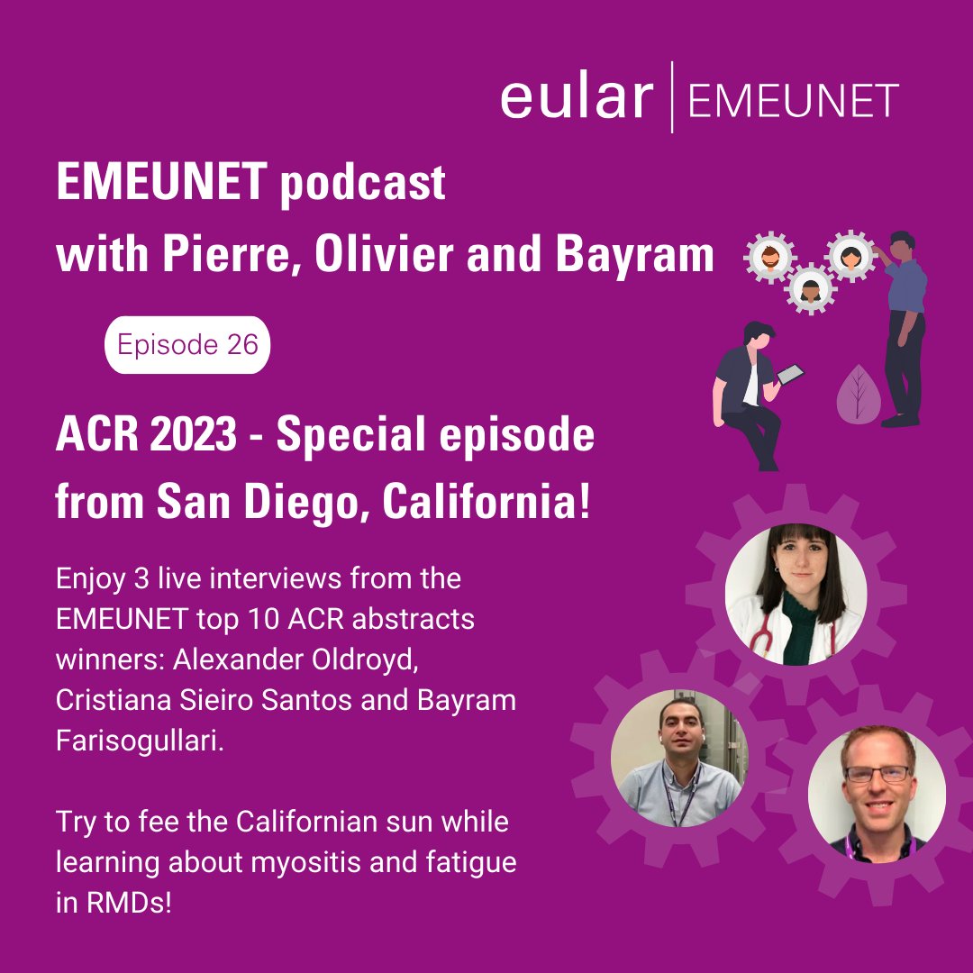 📢 A new #EMEUNET podcast is out! ACR 2023 - Special episode with @Juge_P_A from San Diego, California! Enjoy 3 live interviews from the EMEUNET top 10 ACR abstracts winners: @Dr_Alex_Oldroyd, @cristianasieiro and @md_bayram_faris 🎧 Listen here: pulse.ly/litnw9ihz3