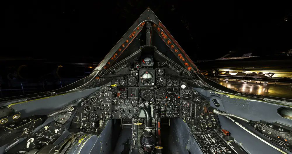 This is the cockpit of one of the most legendary planes ever built, the SR-71 Blackbird. 

The Blackbird, created by Lockheed Martin's Skunk Works division, was a revolutionary aircraft. Described by a former pilot as '107 feet of fire-breathing titanium,' the Blackbird's