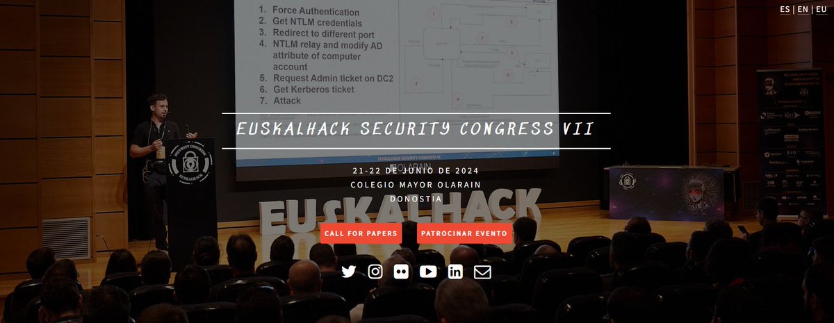 📆 Mark these dates on your calendar: on 21-22 June 2024 the seventh edition of the EuskalHack Security Congress will take place in Donostia - San Sebastian 🔒 #Securitycongress #Savethedate #Hacking #CON securitycongress.euskalhack.org