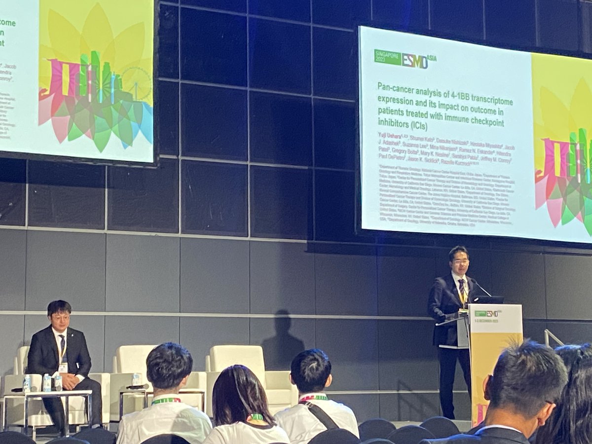 DrYujiUehara's tweet image. Delighted to present my oral presentation on “Pan-Cancer Analysis of 4-1BB Transcriptome Expression and Its Impact on Outcome in Patients Treated with ICIs” in the Developmental and Precision Medicine session at #ESMOAsia23. Special thanks to @Dr_R_Kurzrock & @myESMO!