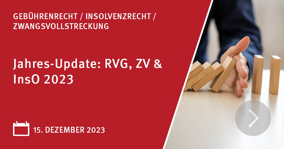 Update zu den Themen Gebühren-, Zwangsvollstreckungs- und Insolvenzrecht: maßgebliche Entscheidungen der vergangenen 18 Monate, Neues vom BGH uvm.: hav.de/de/veranstaltu…