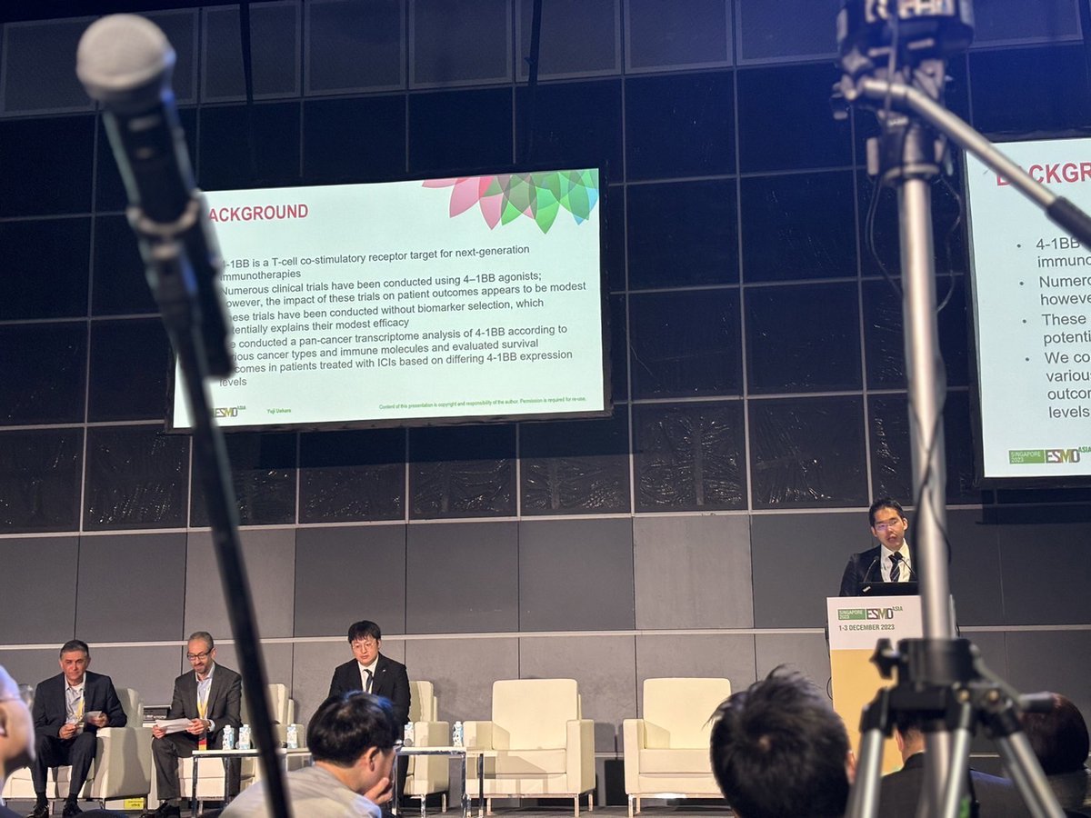 DrYujiUehara's tweet image. Delighted to present my oral presentation on “Pan-Cancer Analysis of 4-1BB Transcriptome Expression and Its Impact on Outcome in Patients Treated with ICIs” in the Developmental and Precision Medicine session at #ESMOAsia23. Special thanks to @Dr_R_Kurzrock & @myESMO!