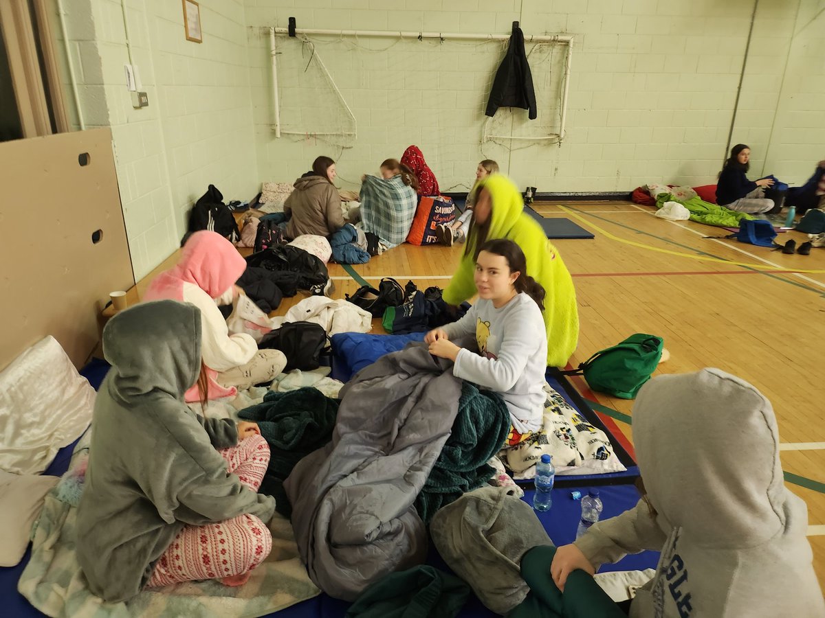 CranaCollege_TY's tweet photo. Well done to our staff and TY students who held a Sleep Out in the school gym last night in aid of Focus Ireland!🏕 So far they have raised over €700! Please donate what you can to support Focus Ireland's mission to end homelessness 🏡 https://t.co/6OTNqZn0M1. #community #care https://t.co/LBZFsgO5jt