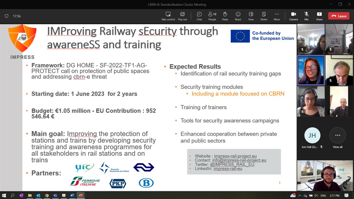 IMPRESS_RAIL_EU's tweet photo. We are proud to join the #CSTAC CBRN-E and Standardisation cluster. Sharing lessons learned amongst projects on #CBRN will help make our #CBRNe training module for the #rail environment the best it can be. #railsecurity #securitytraining #synergies @EUHomeAffairs @REA_research https://t.co/hMFoCmP6vH