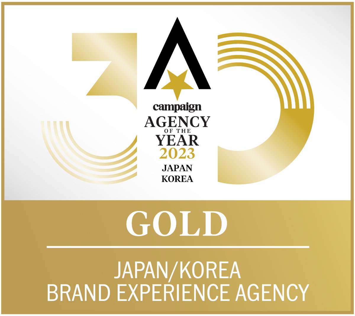 Proud to bring five awards home at the Campaign Agency of the Year Awards 2023! Japan/Korea Brand Experience Agency of the Year GOLD four years in a row, Event Mktg AOY GOLD, Content Mktg AOY SILVER, Creative AOY SILVER, and Digital AOY BRONZE #AOY30 #CampaignAOY
