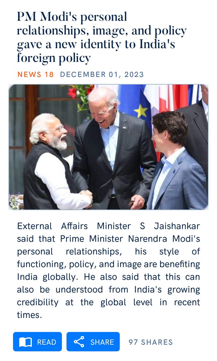 India is benefiting from PM @narendramodi's personal relationships, working style, policies, and his image at the global level. This can also be understood from the increasing credibility of India at the global level in recent times.
#ModiTheWorldLeader 
hindi.news18.com/news/nation/in…