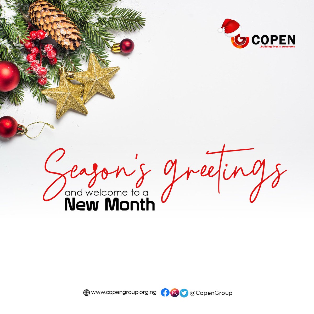 CopenGroup's tweet photo. Season's greetings to you.

COPEN: Building #Lives and #Structures 

#CopenGroup #Copen #NewMonth https://t.co/t7o09KsHs4
