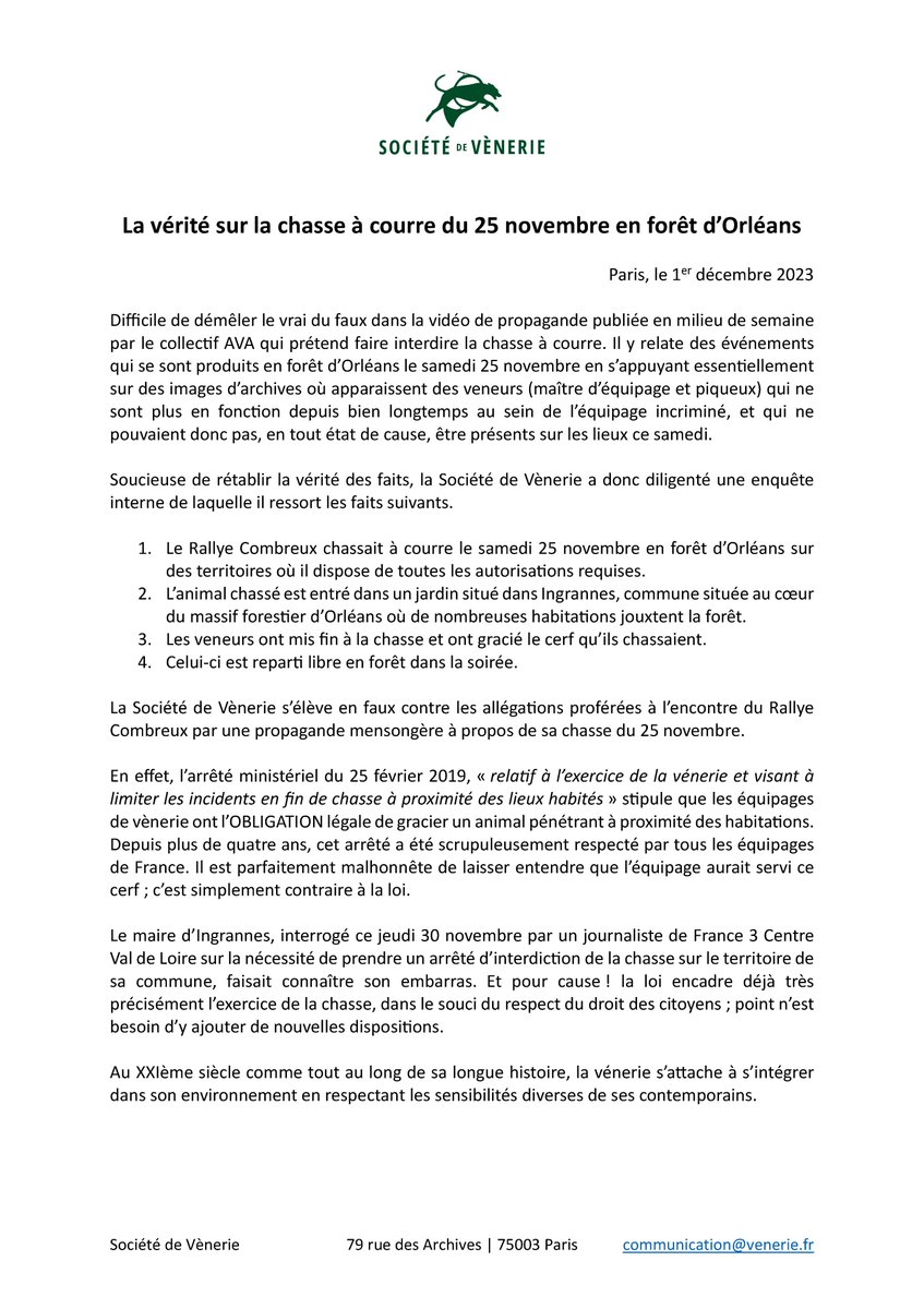 chasseacourre's tweet photo. Soucieuse de rétablir la vérité des faits, la Société de #Venerie a rédigé un communiqué dont vous pourrez lire le contenu ci dessous 🔽

@AVA__France, déjà que vous n'étiez plus audibles, mais là vous perdez vraiment toute crédibilité. https://t.co/lsNRiFqK3p