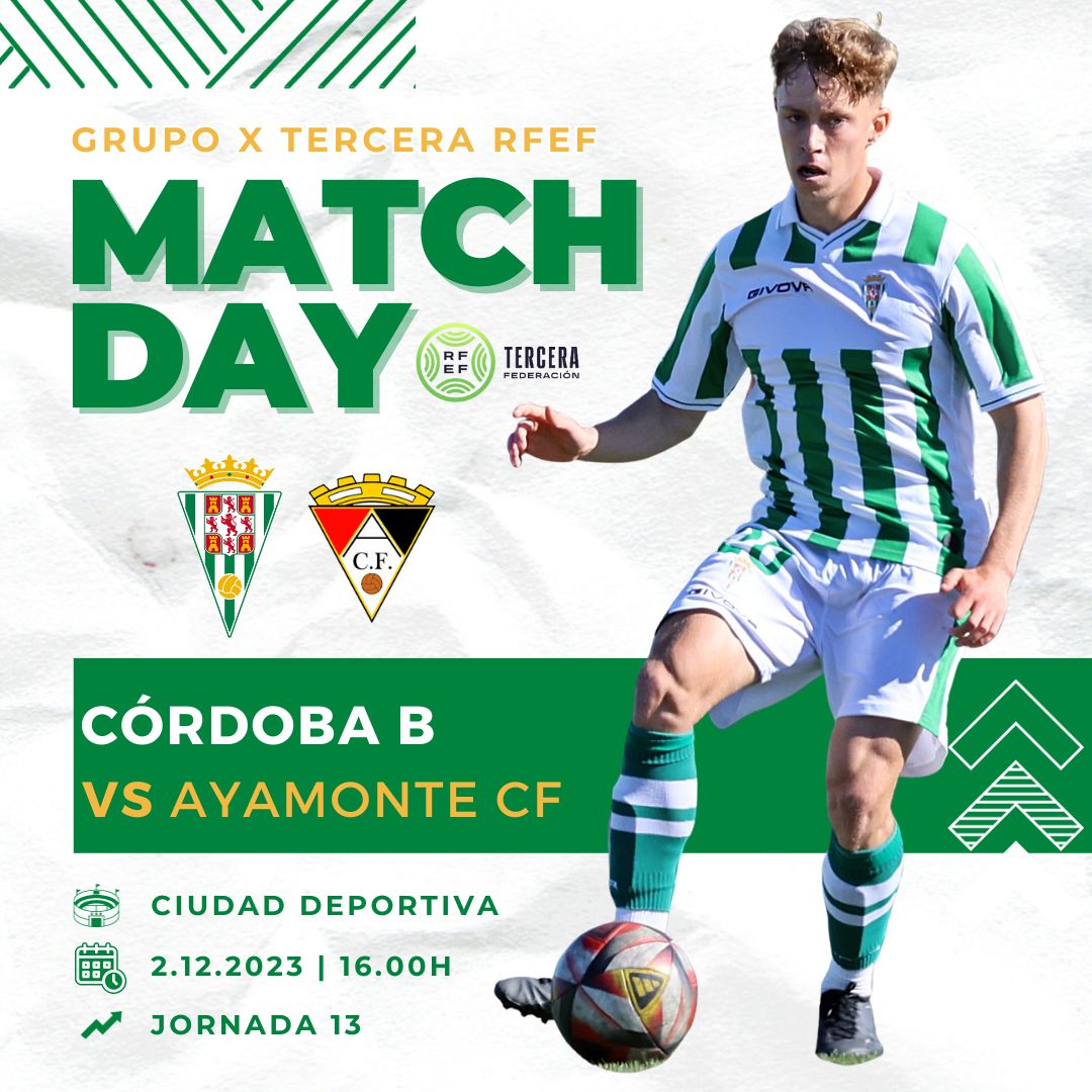 Cantera_CCF's tweet photo. ⚽️ ＭａｔｃｈＤａｙ⚽️

🆚 #CórdobaB - @ayamonte_cf 
 
📈 J.13 #TerceraRFEF 
⏰16:00 h
🏟 Ciudad Deportiva 
#️⃣ #CCFBAyamonte https://t.co/LMPD0TIxfu