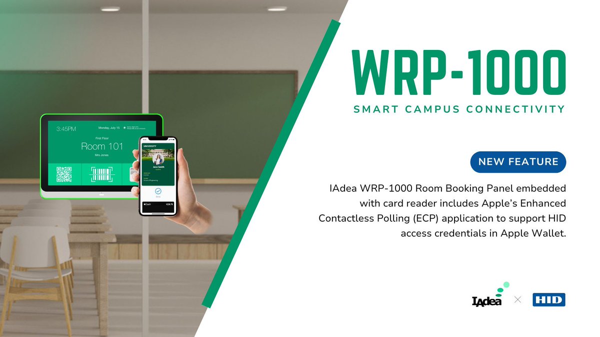 IAdea partners with HID to unleash a game-changing feature for our WRP-1000 Room Booking Panel!

How will this new feature enhance the campus experience?
🏫 Campus Digital Transformation:
🌱 ESG Support
🧑‍🎓 Enhanced Check-In Experience

#technology #roombooking #digitalsignage