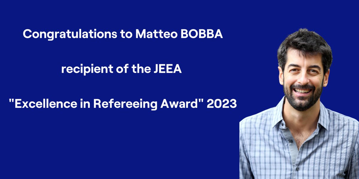 [AWARD🎖️] Congratulations to Professor Matteo Bobba for receiving the Journal of European Economic Association @JEEA_News 'Excellence in Refereeing Award' for 'his outstanding work, service and dedication'. 👉Learn more about Matteo and his research here: tse-fr.eu/people/matteo-…