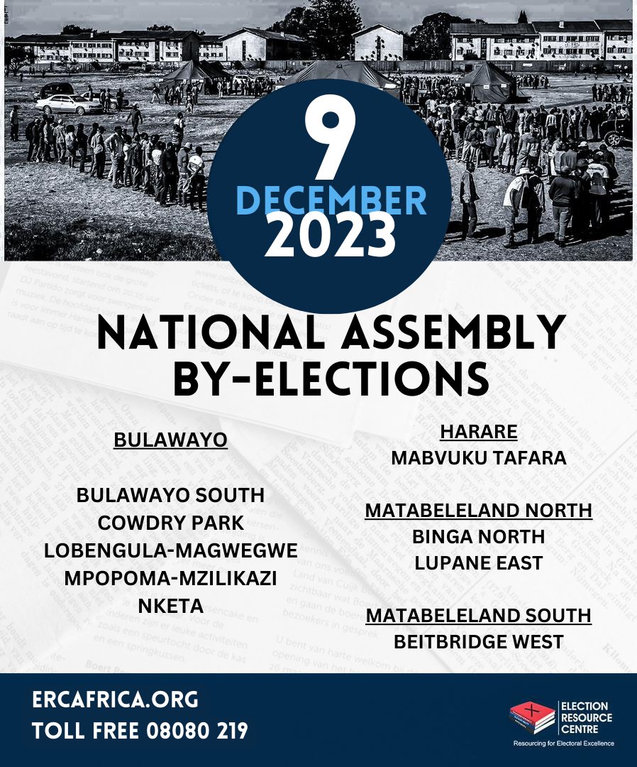 Reminder We are 8 days away from the 9 December by-elections. REMEMBER If you're in the following constituencies; - Check for your polling station using *265# or - Call us on 08080219 Go Out & Vote #ElectionsZW