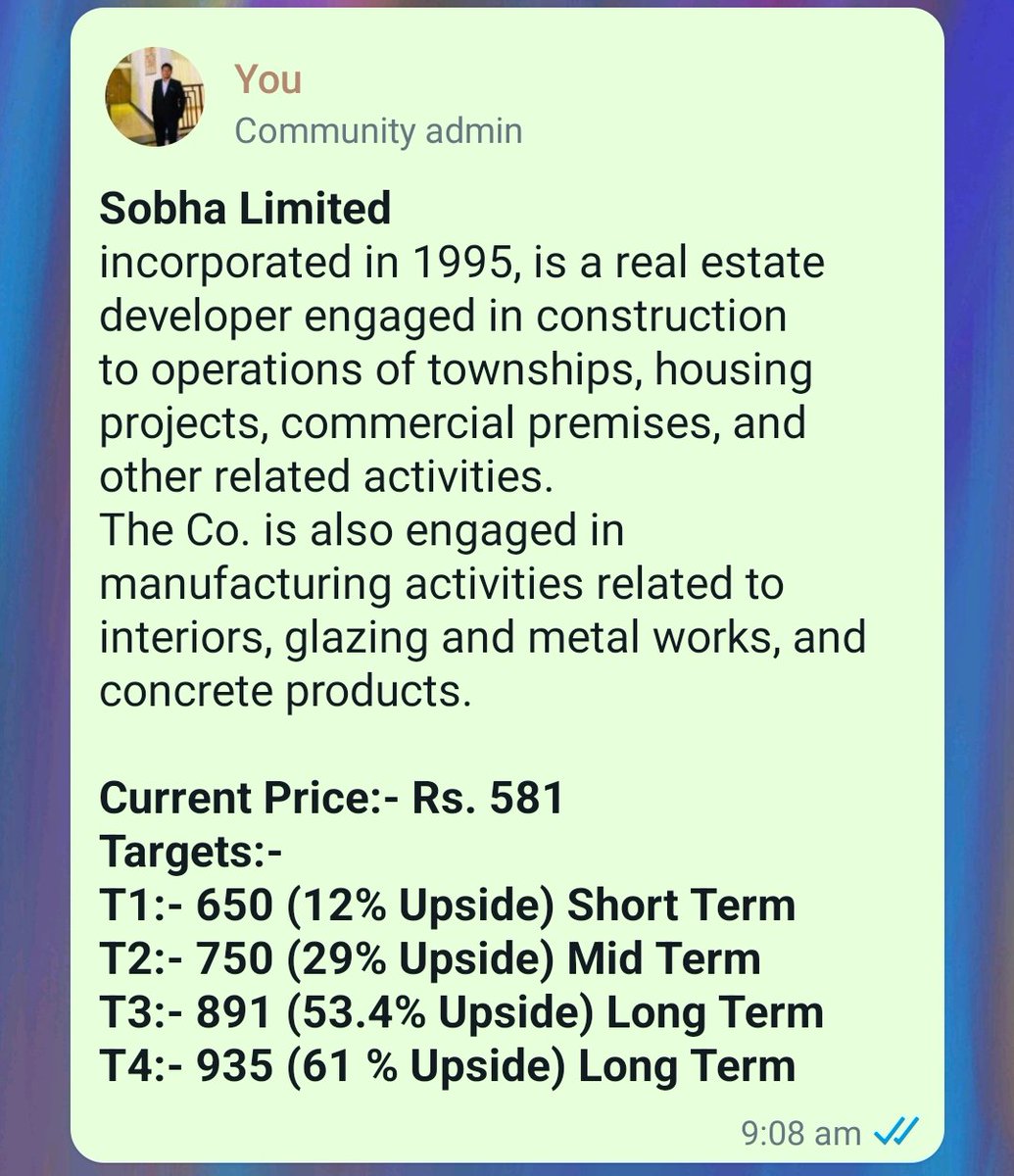 We recommend SOBHA Limited a leading real estate company in India, at ₹581 per share. Today, it hit all the targets with a 62% return in just 3 months. 🚀📈
#Sobha #stockmarkets #Targethit