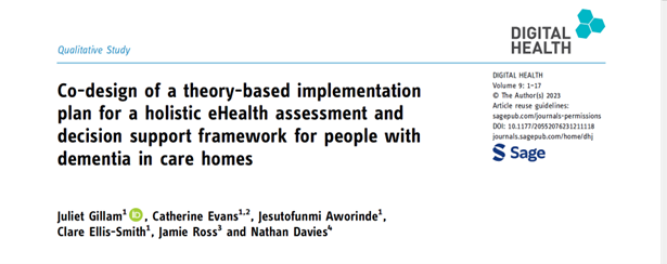 Hot off press v.important work: co-designing an #implementation plan for #eHealth assessment & decision support for people with #dementia in care homes - journals.sagepub.com/doi/full/10.11… from our brill student Juliet Gillam @CatherineJanee1 @jamieanne_dr @ClareEllisSmith @tofunmiaworinde