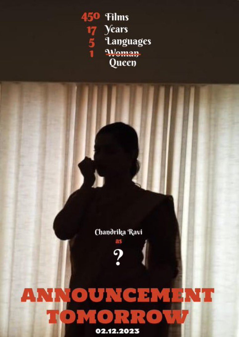 MattersOfMovies's tweet photo. #450Films #17Years #5Languages #1Queen

All Set for Official Announcement Tomorrow @chandrikaravi_ as #TheQueen

@stricinemas @jayaram986 https://t.co/MeE5rgf8so