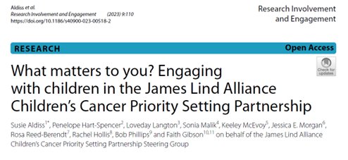 ⭐️New paper⭐️ Read how we involved children in the @LindAlliance #ChildrensCancerPSP - making sure children's voices were heard about what matters to them & what they want research to focus on link.springer.com/article/10.118… @CCLG_UK @LPTrustUK @ProfFaithG @RachelAHollis @drbobphillips