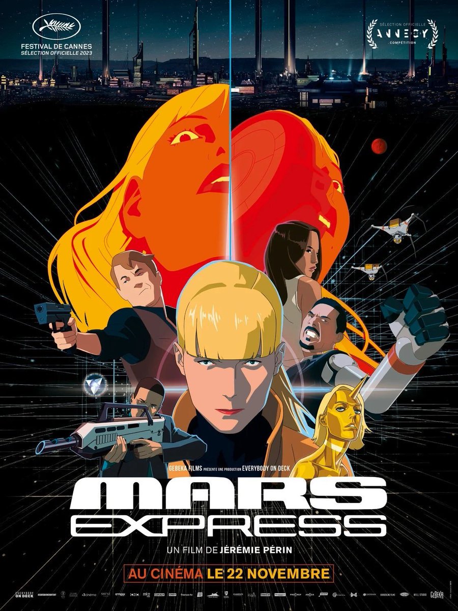 #MarsExpress est bien le grand film annoncé, un polar futuriste ingénieux, bourré d'idées visuelles géniales, qui assimile et restitue à merveille ses multiples influences (Ghost in the Shell, Blade Runner, Terminator 2, eXistenZ...). Chapeau Jérémie Périn et Laurent Sarfati !