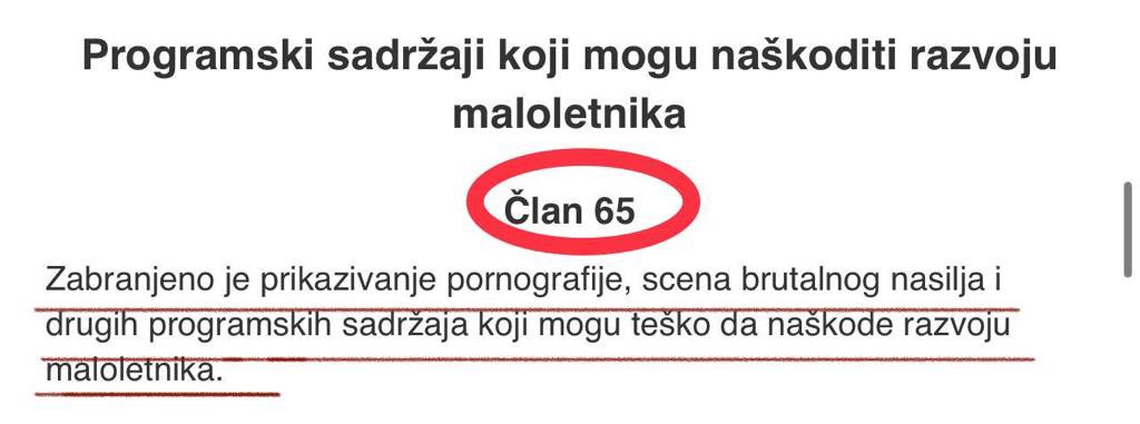 Mogu Nebojša Krstić i Jovana Jeremić da  privatno gledaju porniće i komentarišu ih ali ne mogu to da rade na nacionalnoj frekvenciji. 

Puštanjem porno snimka u jutarnjem programu jasno je da PINK nezakonito koristi nacionalnu frekvenciju. 

REM bi na osnovu člana 39. stav 3.