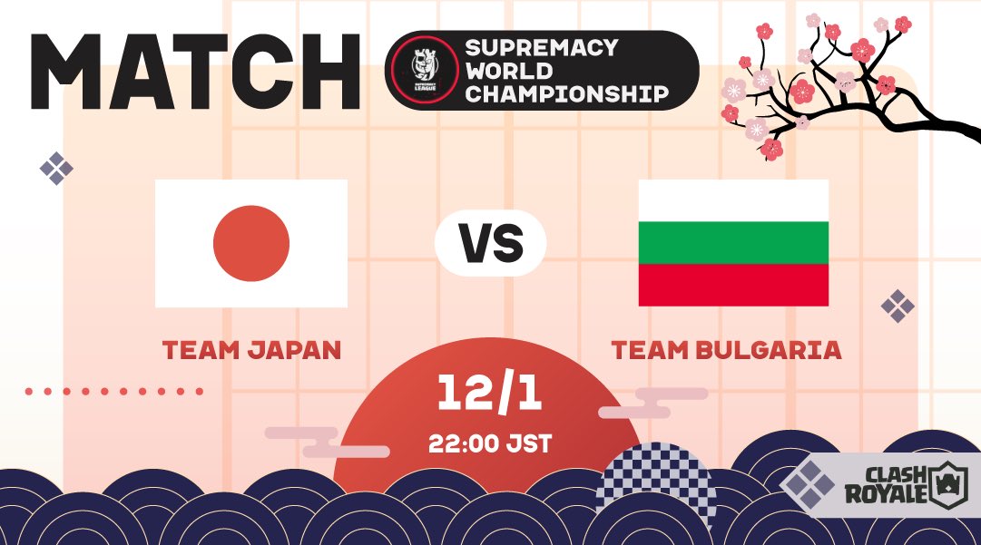 Team Japan (@teamjapancr) on Twitter photo Supremacy World Championship (<a href="/CR_Supremacy/">Supremacy League</a>)
vs ใใซใฌใชใข๐ง๐ฌ (<a href="/TeamBulgariaCR/">Team Bulgaria</a>)
12/1 22:00~
้
ไฟก (<a href="/Rush_Clash/">ใฉใใทใฅ๐ใRushใ</a>)
youtube.com/@Rush_Clash
ๅฟๆดใใใใใ้กใใใพใ๏ผ
#TeamJapanWIN Supremacy World Championship (<a href="/CR_Supremacy/">Supremacy League</a>)
vs ใใซใฌใชใข๐ง๐ฌ (<a href="/TeamBulgariaCR/">Team Bulgaria</a>)
12/1 22:00~
้
ไฟก (<a href="/Rush_Clash/">ใฉใใทใฅ๐ใRushใ</a>)
youtube.com/@Rush_Clash
ๅฟๆดใใใใใ้กใใใพใ๏ผ
#TeamJapanWIN