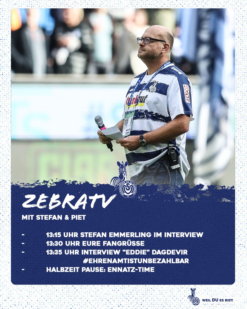 MSVDuisburg's tweet photo. Stefan #Leiwen & Piet #Ahrens präsentieren: Die #ZebraTV Sendung zum Spieltag der Meidericher Jungs gegen den VfB Lübeck 🙌
#MSVVFB #3Liga #WeilDUesBist https://t.co/ukvBGZ7duq