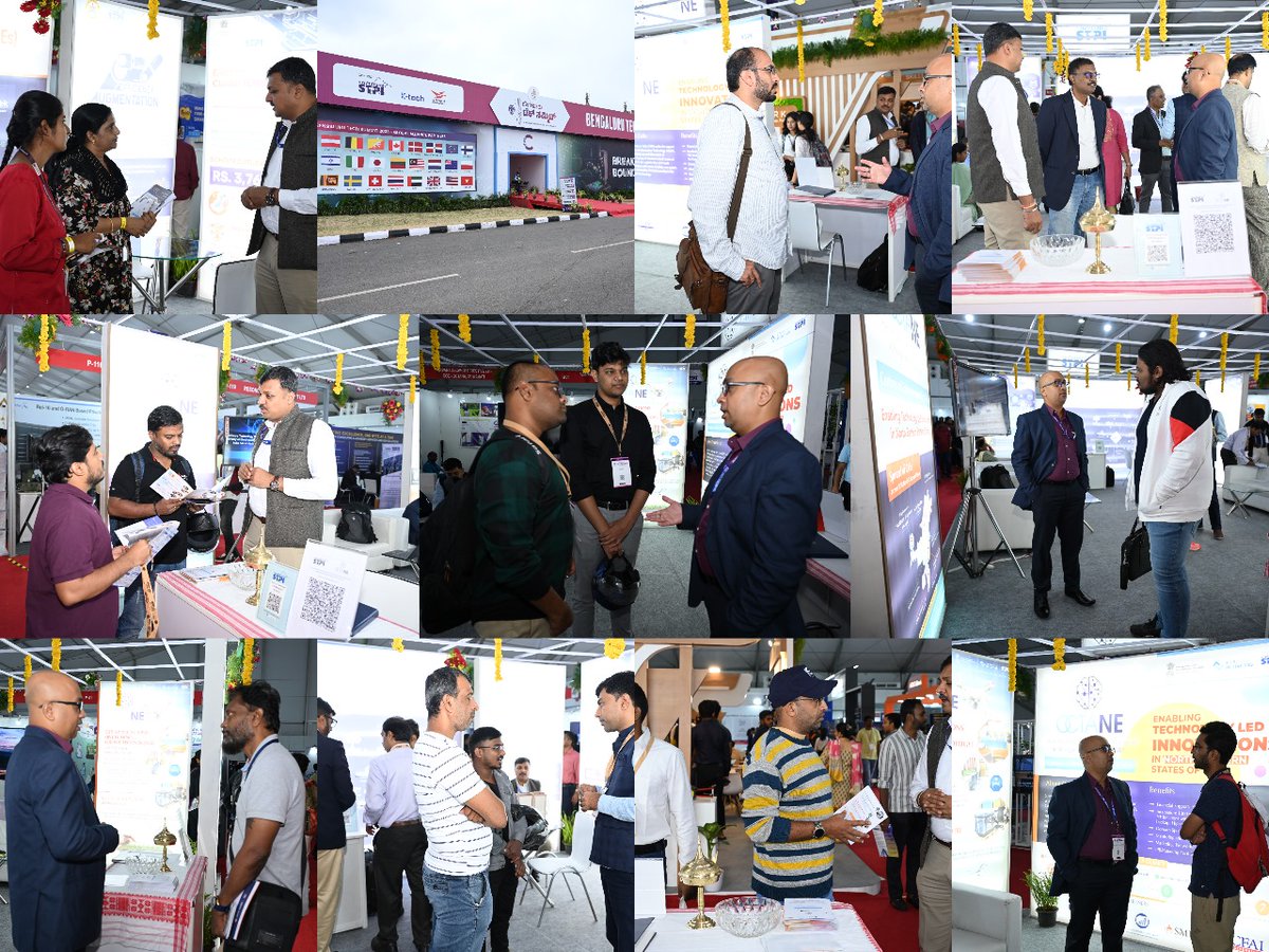 #STPIINDIA officials briefing Industry representatives/#Startup #Entrepreneurs/Delegates/Students visiting #STPIINDIA #OctaNE stall during the Day3 of #BTS2023 @arvindtw @blrtechsummit