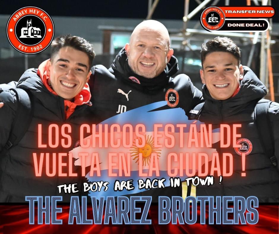 AbbeyHeyFC's tweet photo. Transfer News - Done Deal ! 💥

We are very pleased to announce The Alvarez Brothers have returned to Abbey Hey Football Club ! 🔥

Join us this Saturday to watch the boys in action against Alsager Town F.C ! ⚽️ https://t.co/VshINkPBrm