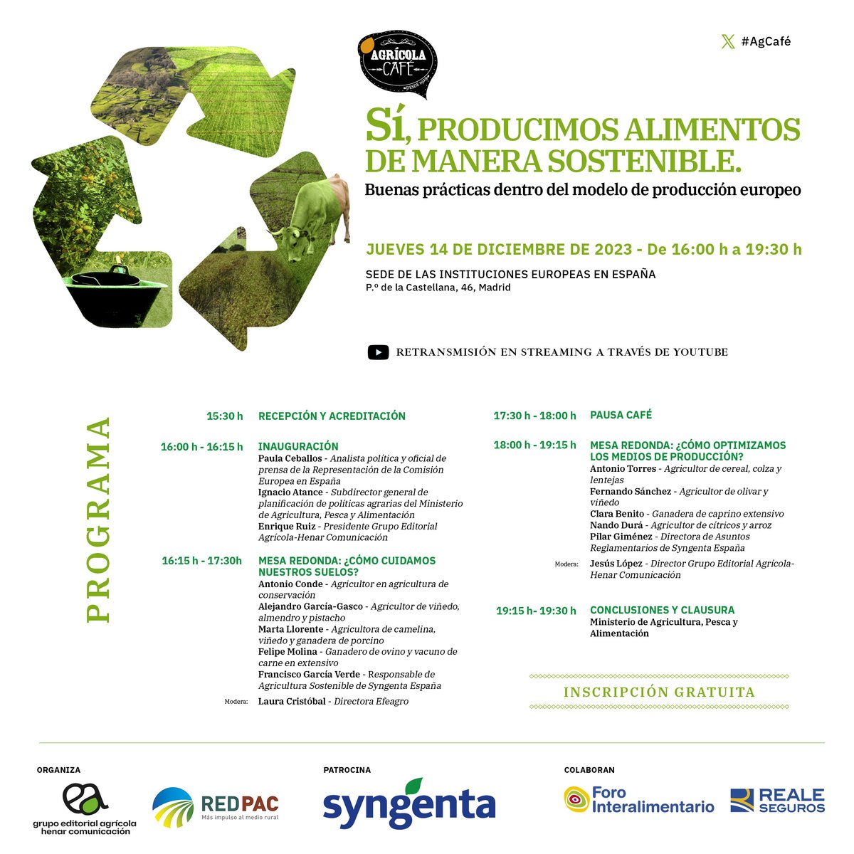 GrupoHenar's tweet photo. ¿Nos tomamos un café el 14/diciembre☕️?

Acompáñanos en la tertulia #AGCafé sobre producción sostenible de #alimentos♻️, que organizamos con @redPAC_, con un programa lleno de #agricultores y #ganaderos👩‍🌾 que contarán su experiencia en el tema

Apúntate⤵️
https://t.co/685Eoc0RzQ https://t.co/ox7Tpt003V