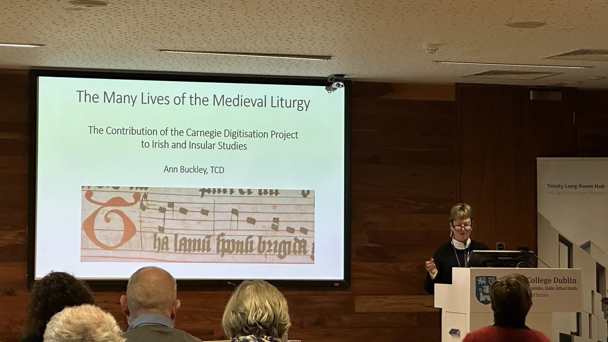tcdlibrary's tweet image. A moment of joyful reflection as speaker Dr. Ann Buckley shares a medieval Antiphonal directed by @michaelmcbot and performed by @Anuna_Choir. #MedievalManuscriptSymposium 
#TrinityResearch @annbuckley90