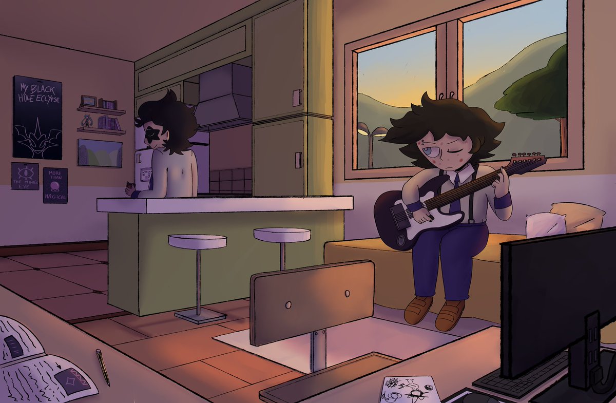 fell0wfeeler's tweet image. Vincent and Storm chilling inside Uva&apos;s Academy dorms 🍇

#ocs #pokemonocs